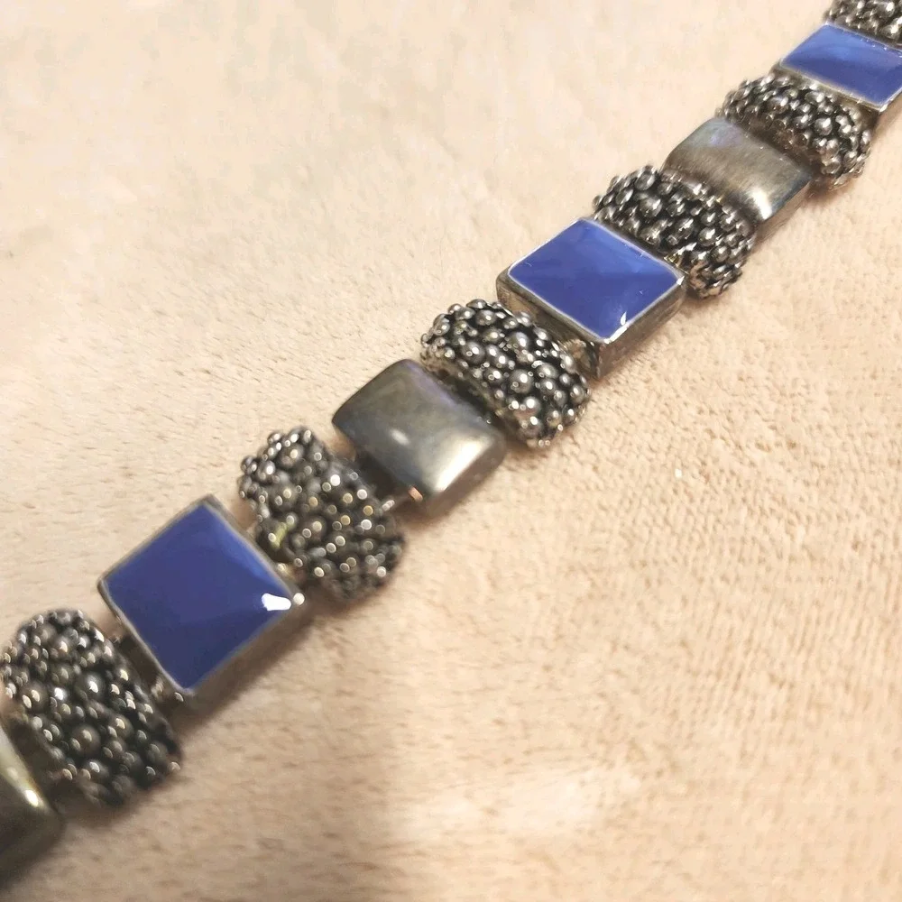 Lapis Blue & Silver Colored Link Bracelet 7.5 